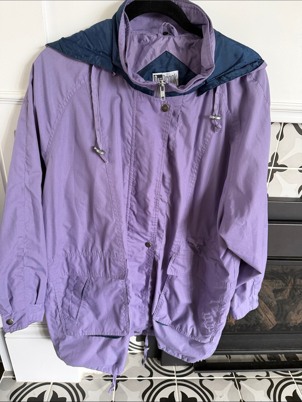 VINTAGE Lavender Windbreaker with Navy Hood